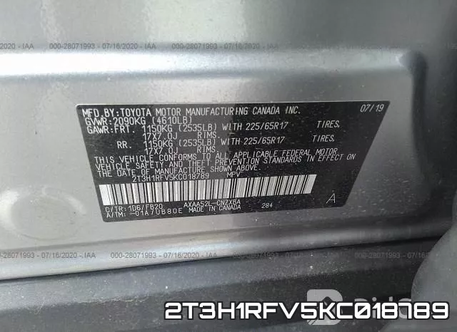 2T3H1RFV5KC018789 фото 10