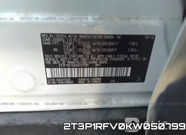 2T3P1RFV0KW050799 фото 10
