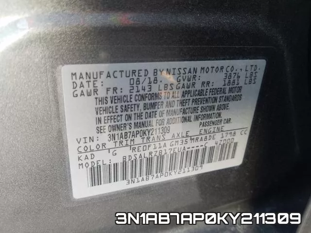 3N1AB7AP0KY211309 фото 2