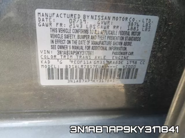 3N1AB7AP9KY317841 фото 2
