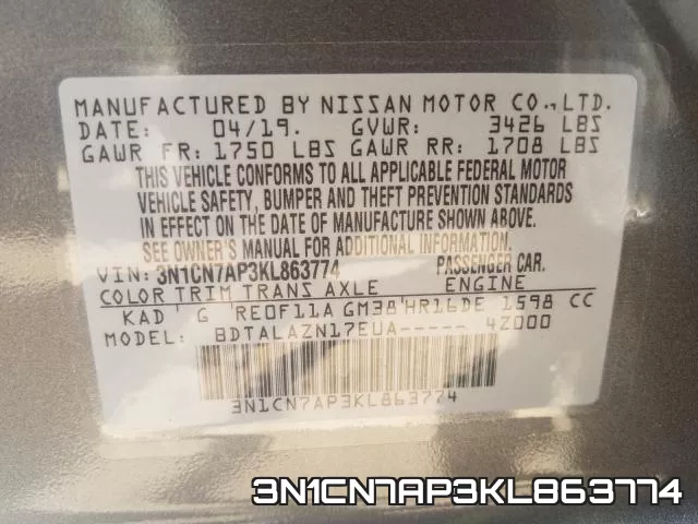 3N1CN7AP3KL863774 фото 2