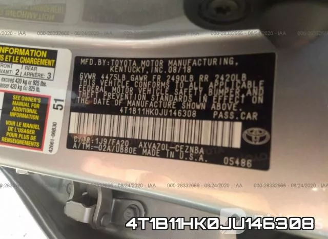 4T1B11HK0JU146308 фото 10