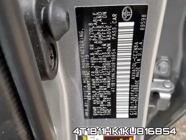 4T1B11HK1KU816854 фото 2