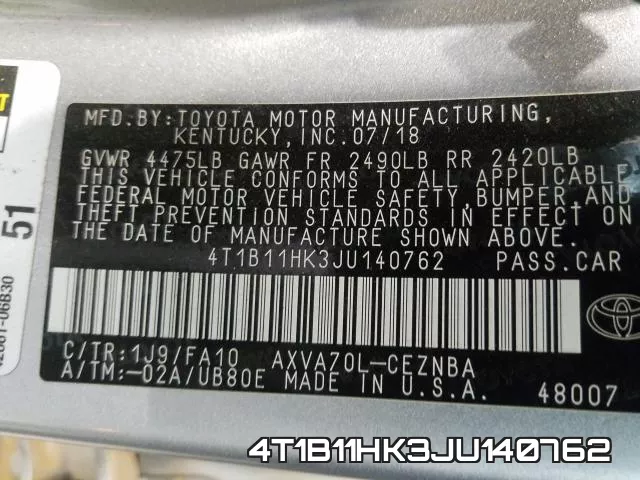 4T1B11HK3JU140762 фото 2