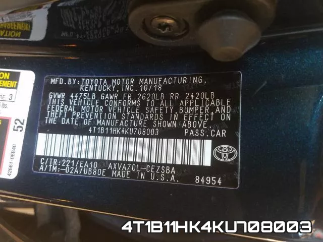 4T1B11HK4KU708003 фото 2