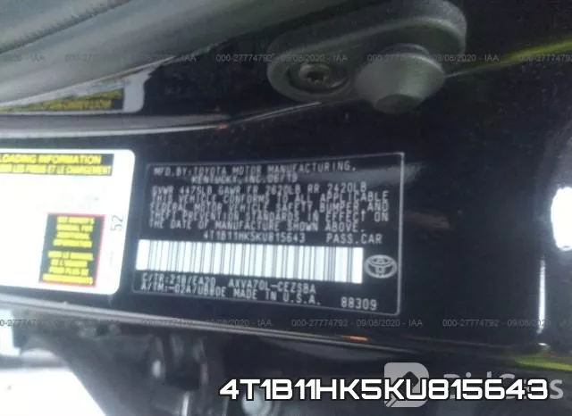 4T1B11HK5KU815643 фото 10