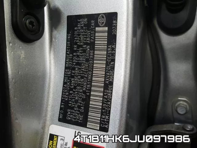 4T1B11HK6JU097986 фото 2