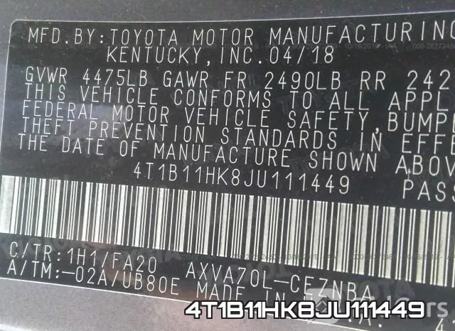 4T1B11HK8JU111449 фото 10