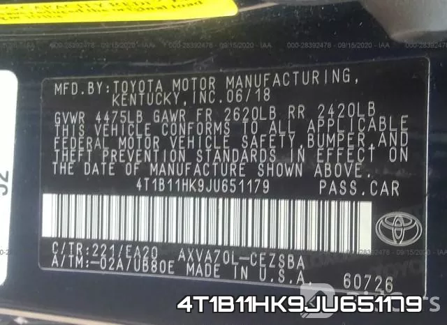 4T1B11HK9JU651179 фото 10