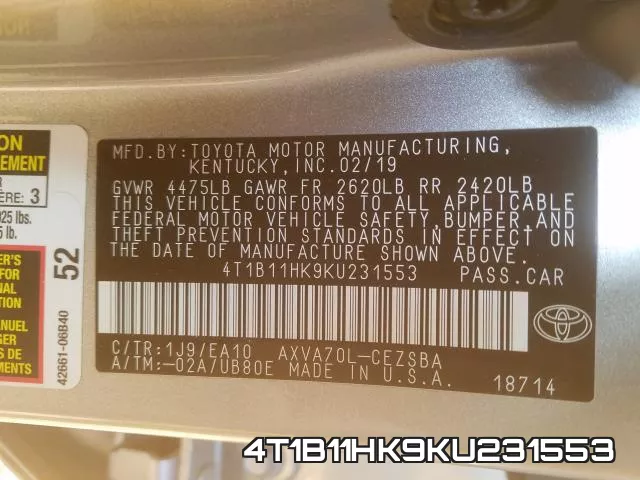 4T1B11HK9KU231553 фото 2