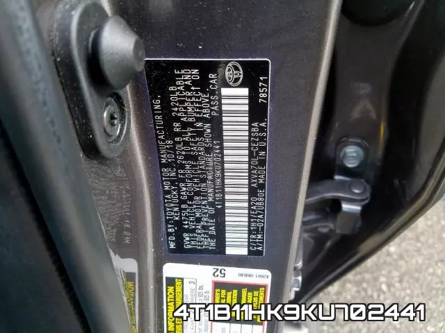 4T1B11HK9KU702441 фото 2
