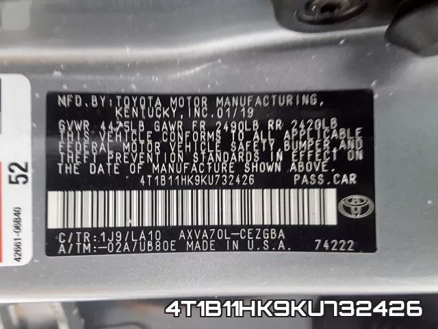 4T1B11HK9KU732426 фото 2