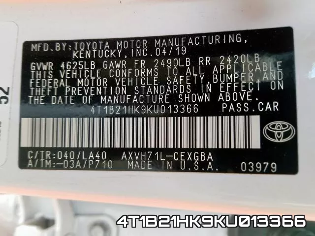 4T1B21HK9KU013366 фото 2