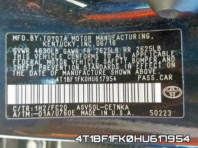 4T1BF1FK0HU617954 фото 2