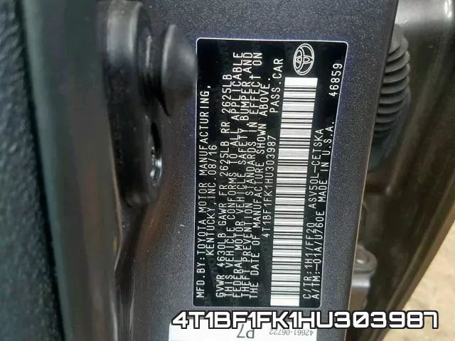 4T1BF1FK1HU303987 фото 2