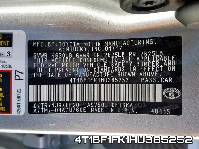 4T1BF1FK1HU385252 фото 2