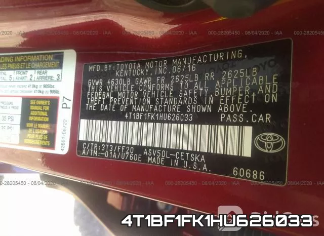 4T1BF1FK1HU626033 фото 10