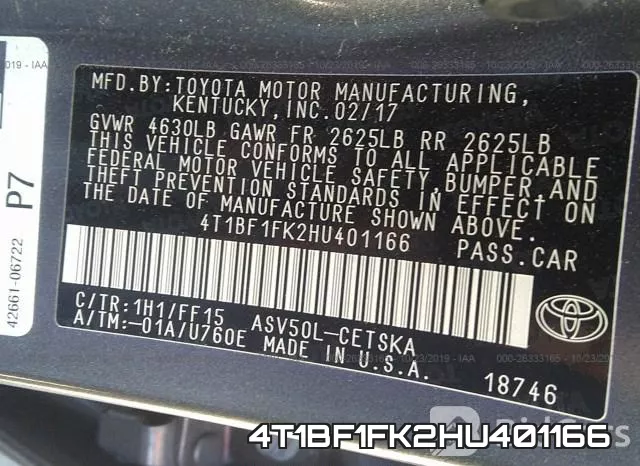 4T1BF1FK2HU401166 фото 10