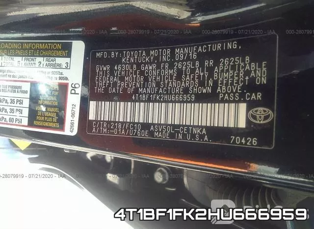 4T1BF1FK2HU666959 фото 10