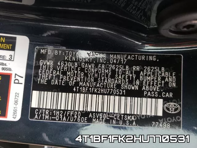4T1BF1FK2HU770531 фото 2