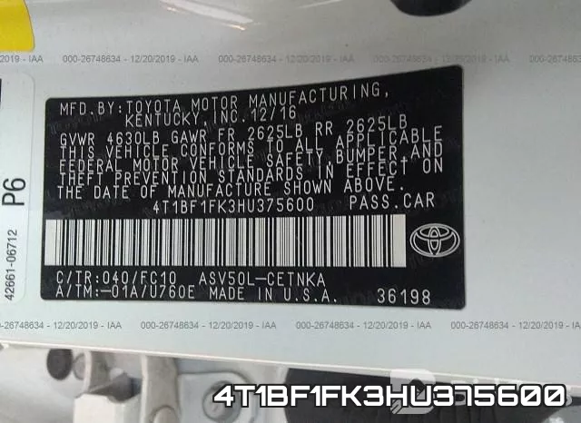 4T1BF1FK3HU375600 фото 10