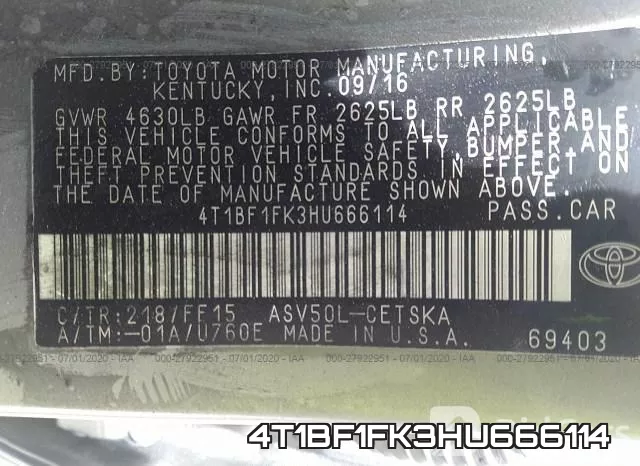 4T1BF1FK3HU666114 фото 10