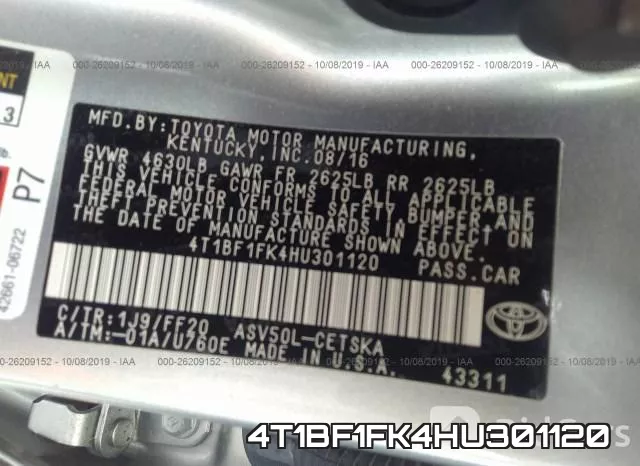 4T1BF1FK4HU301120 фото 10