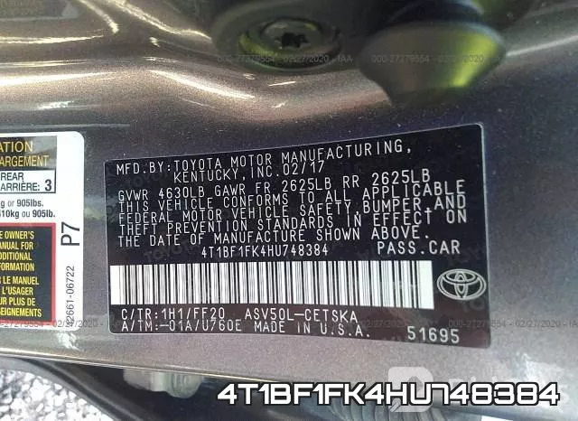 4T1BF1FK4HU748384 фото 10