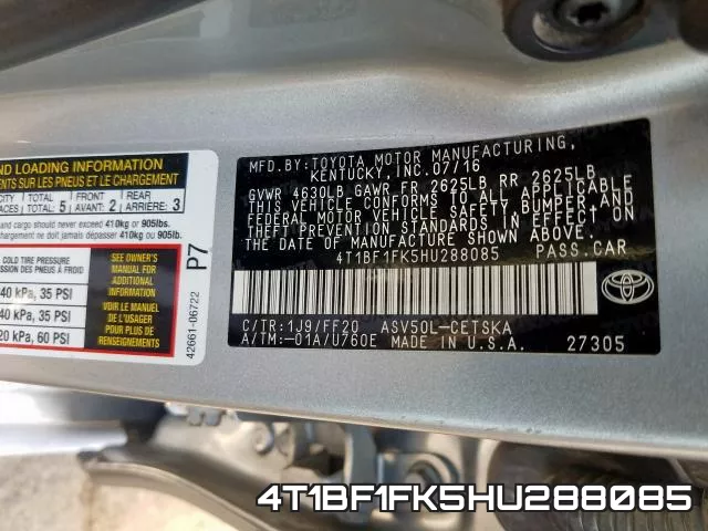 4T1BF1FK5HU288085 фото 2