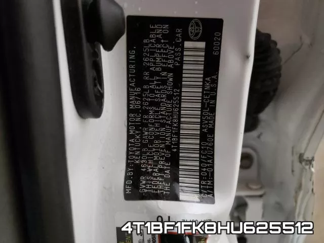 4T1BF1FK8HU625512 фото 2