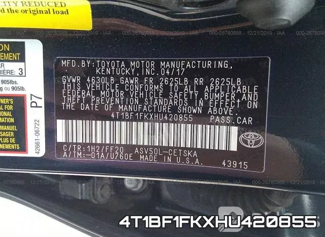 4T1BF1FKXHU420855 фото 10