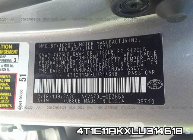 4T1C11AKXLU314618 фото 10
