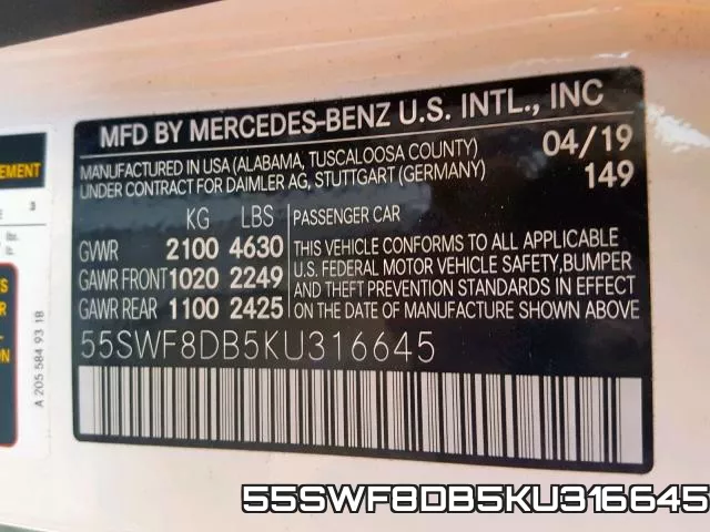 55SWF8DB5KU316645 фото 2