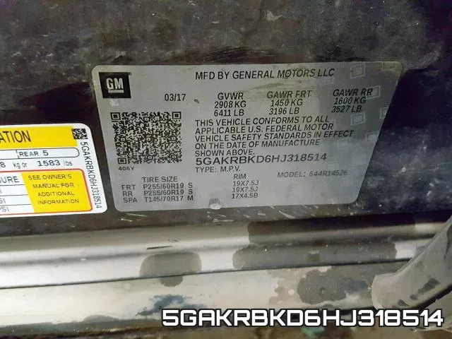 5GAKRBKD6HJ318514 фото 2
