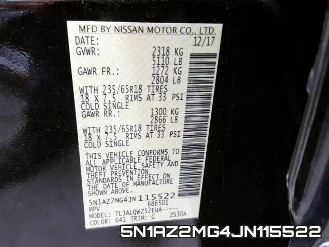 5N1AZ2MG4JN115522 фото 2