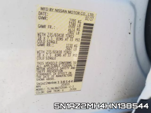 5N1AZ2MH4HN138544 фото 2