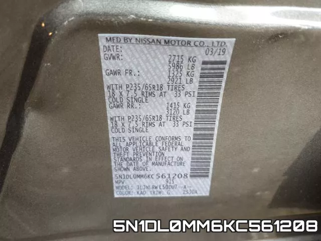 5N1DL0MM6KC561208 фото 2