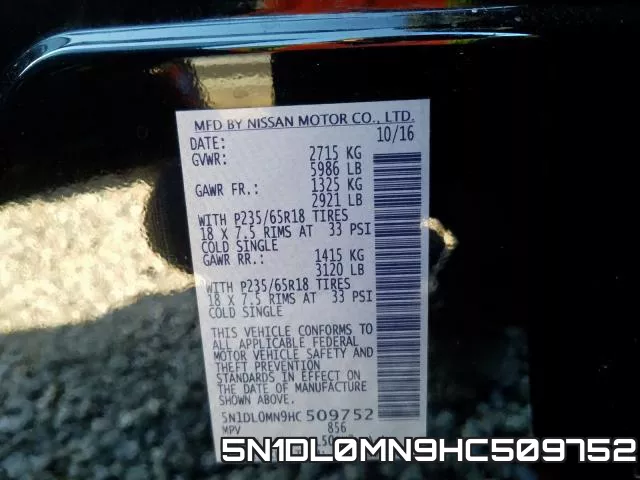 5N1DL0MN9HC509752 фото 2