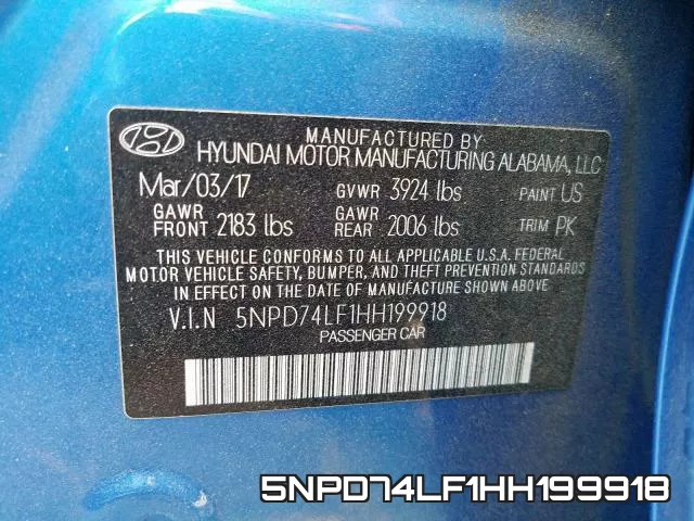 5NPD74LF1HH199918 фото 2