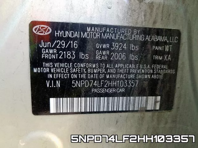 5NPD74LF2HH103357 фото 2