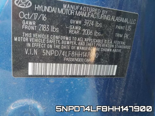 5NPD74LF8HH147900 фото 2