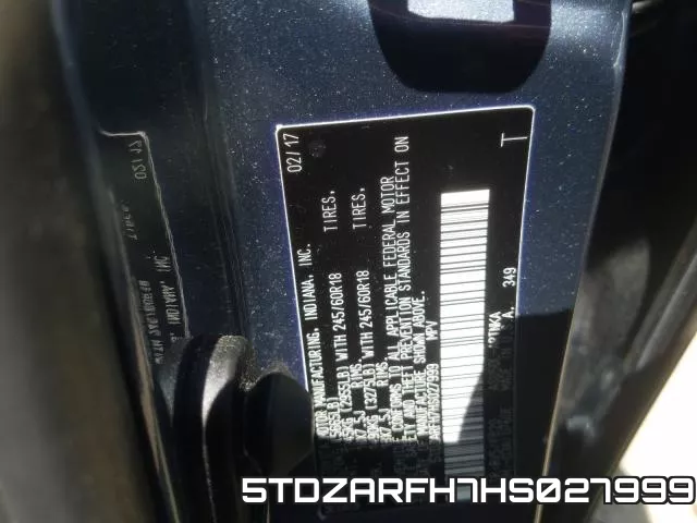5TDZARFH7HS027999 фото 2
