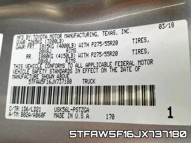 5TFAW5F16JX737180 фото 2