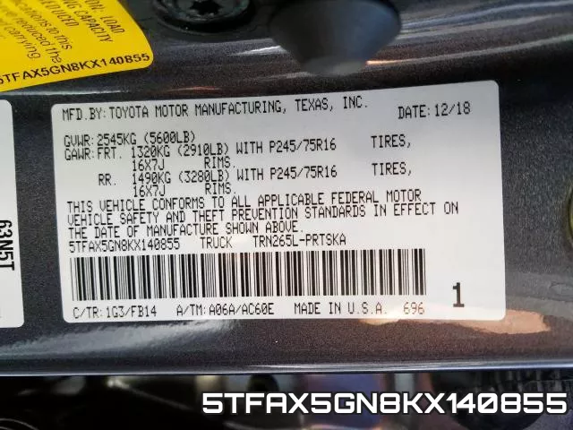 5TFAX5GN8KX140855 фото 2