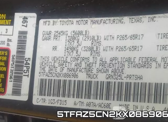5TFAZ5CN2KX086906 фото 10