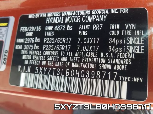 5XYZT3LB0HG398717 фото 2