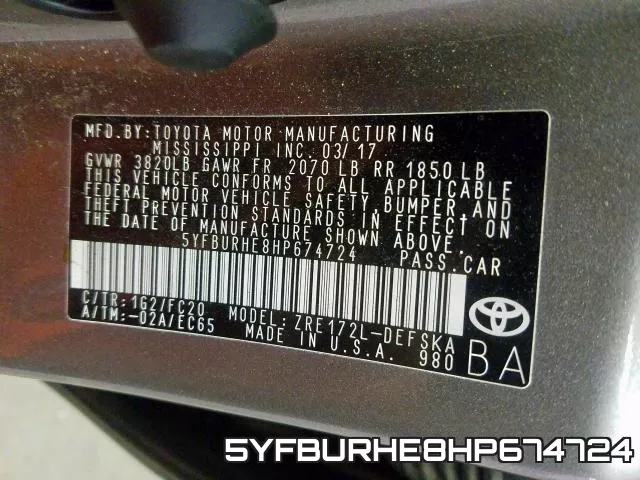 5YFBURHE8HP674724 фото 2