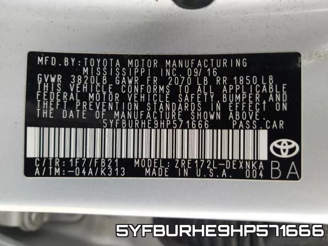 5YFBURHE9HP571666 фото 2