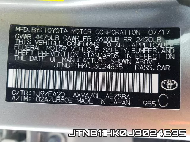 JTNB11HK0J3024635 фото 2