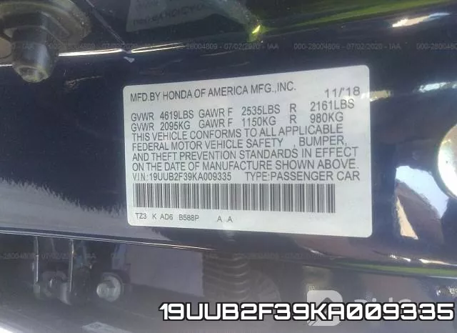 19UUB2F39KA009335 фото 10